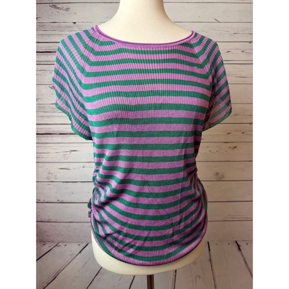 Free People Knit Top Medium Striped Ruched Side Shirt Pullover Viscose Ruched